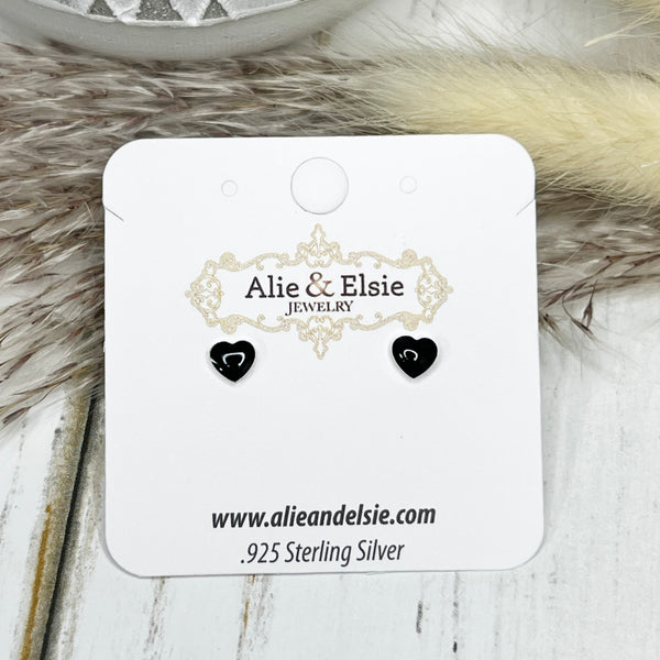 Black Heart Studs - Silver
