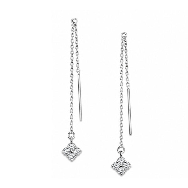 Clover CZ Threader Earrings Silver