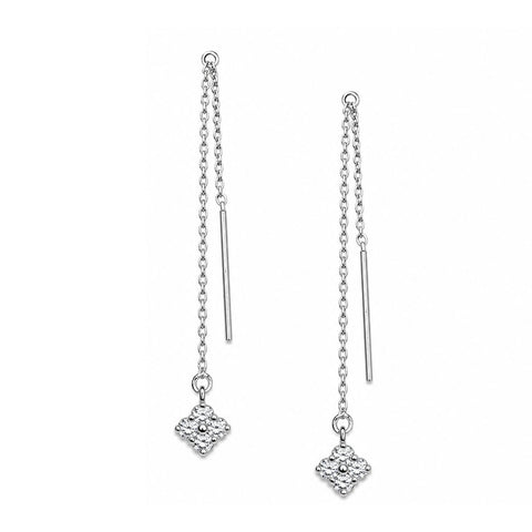 Clover CZ Threader Earrings Silver