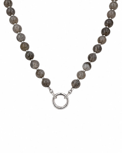 Beaded Labradorite Charm Necklace Chain - Silver