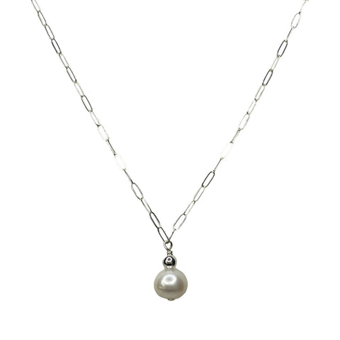 Freshwater Pearl Paperclip Necklace - Silver
