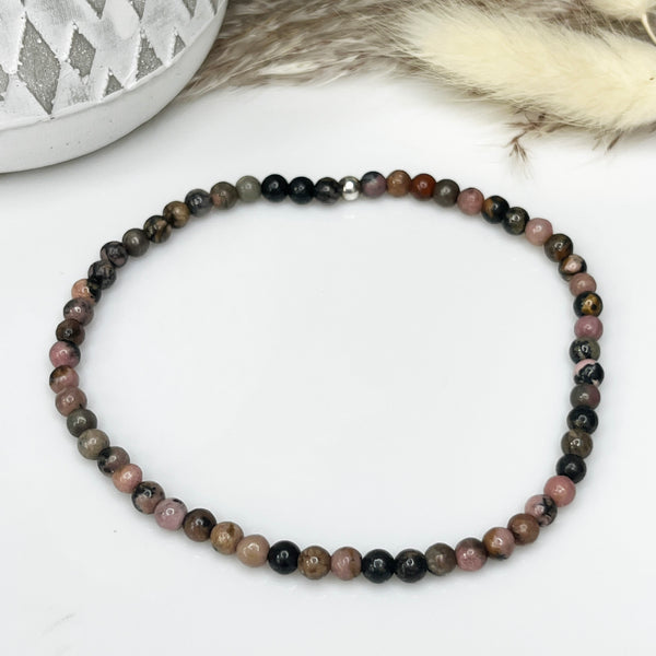 Beaded Anklet - Rhodonite