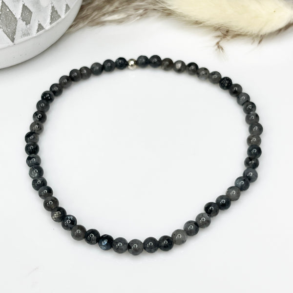 Beaded Anklet - Black Rutilated Quartz