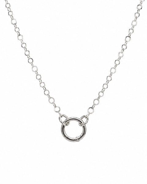 Round Flat Charm Necklace Chain - Silver