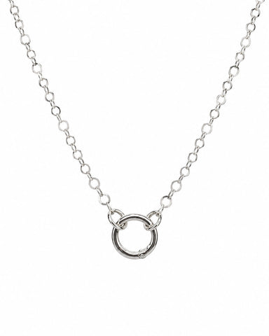 Round Flat Charm Necklace Chain - Silver