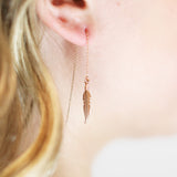Boho Feather Threader Earrings Rose Gold