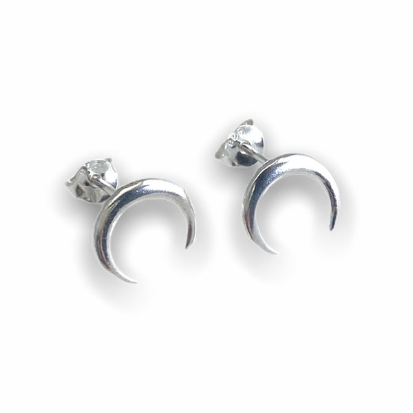 Crescent Moon Studs Silver